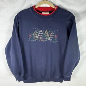 Vintage M&C Sportswear 'Ugly Christmas' Sweatshirt Trees, Cardinals, Sz S, Blue